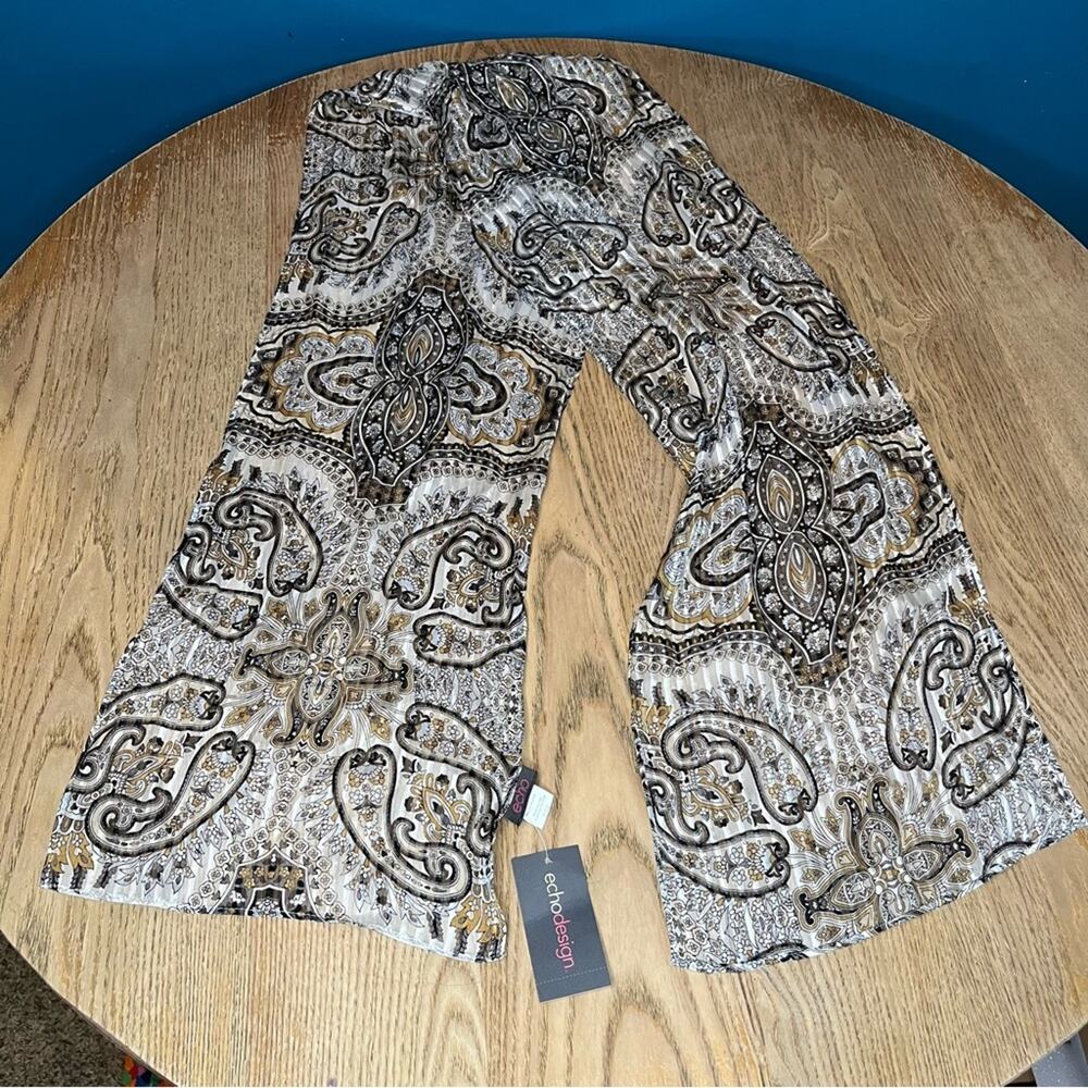 NWT Echo Design 100% Silk Scarf Paisley Stripes